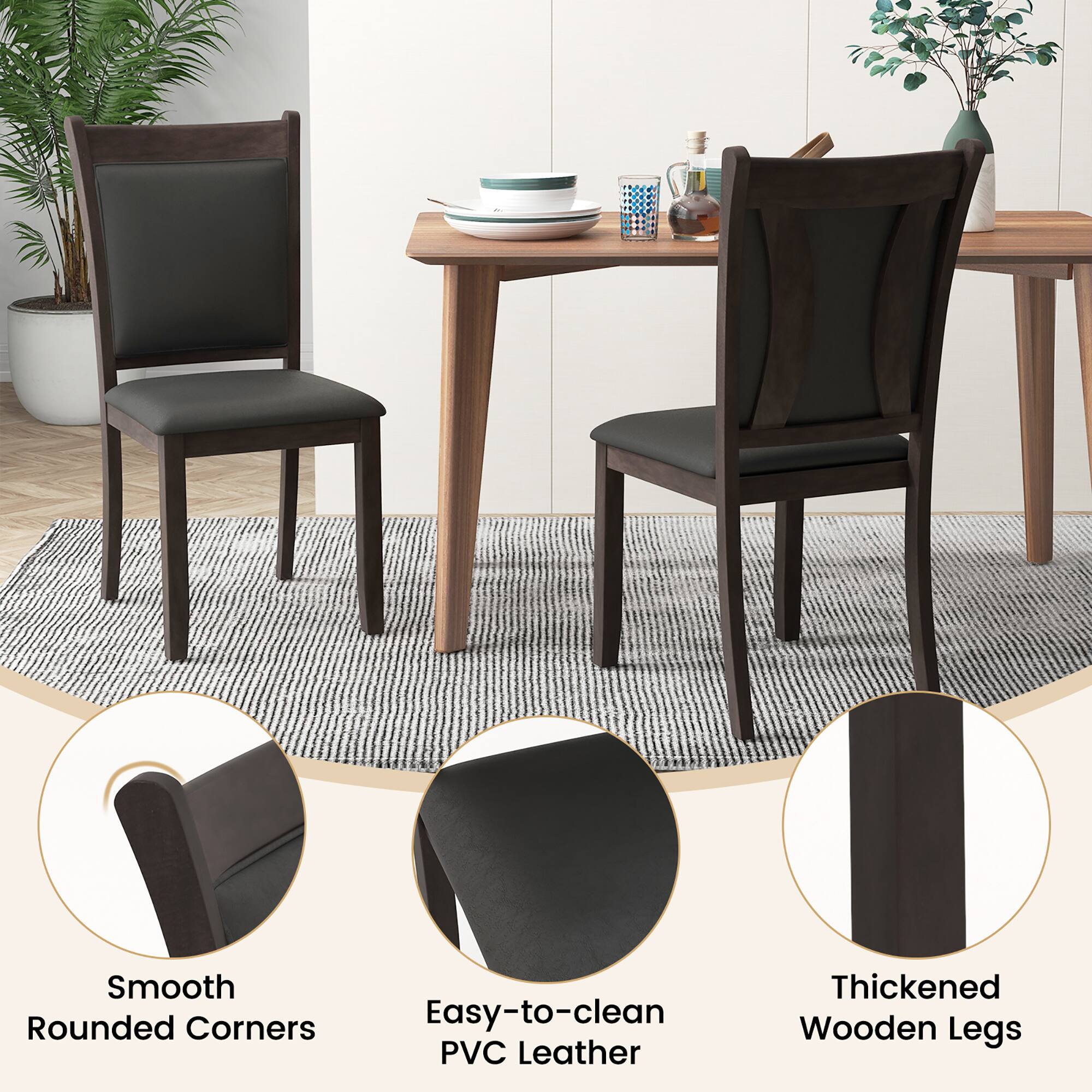 Smooth Rounded Corners  
Easy-to-clean PVC Leather  
Thickened Wooden Legs