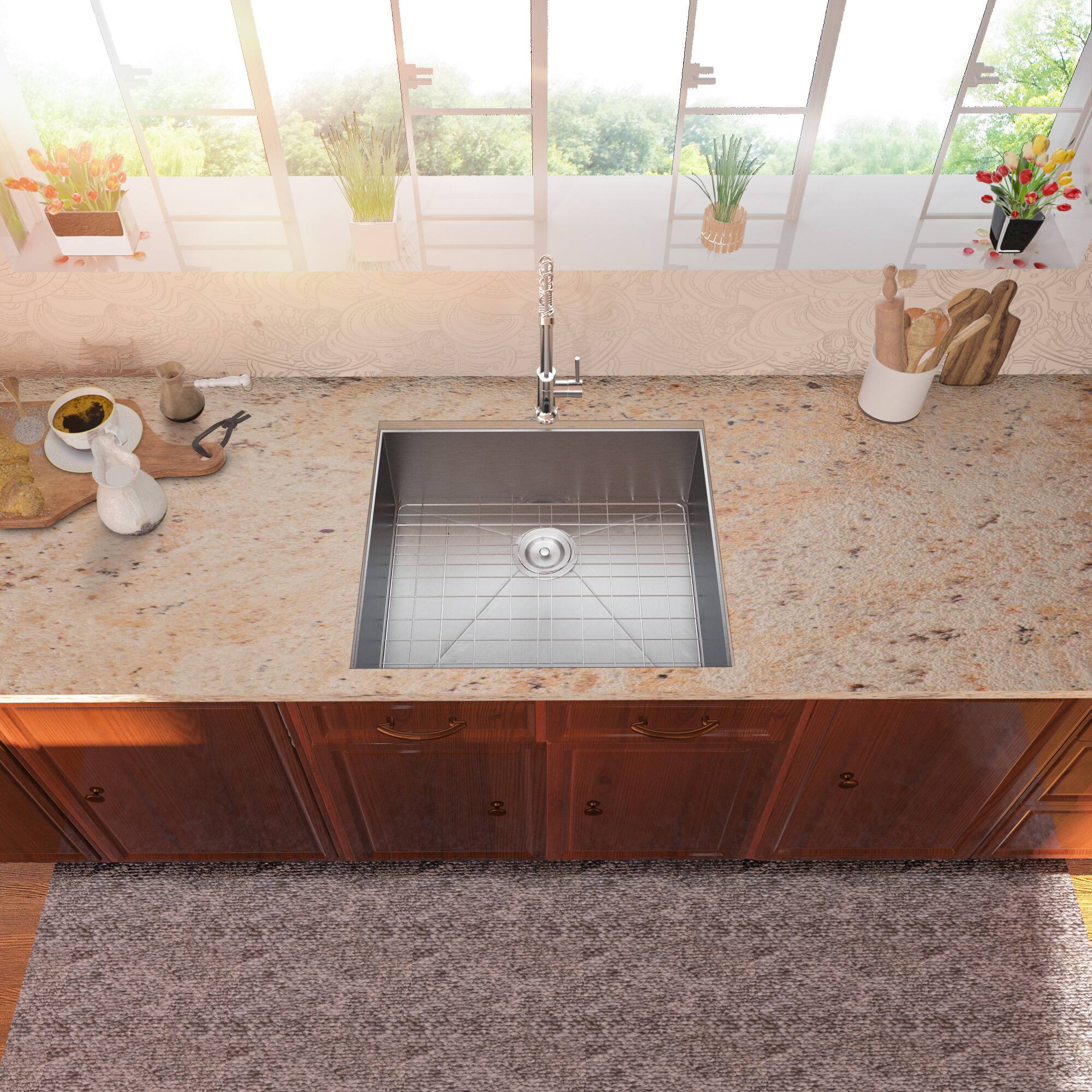 Angle. Lordear - 25x22 Inch Undermount kitchen Sink Under Mount 16 Gauge T304 Stainless Steel Single Bowl sink - Stainless steel.