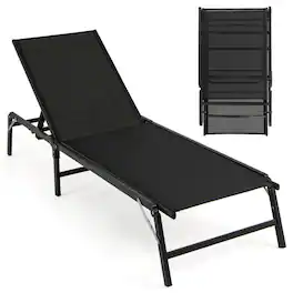 Boyel Living - Chaise Lounge Chair Set of 2 Foldable Patio Lounge Chairs 72.0in L x 33.5in W x 23.5in H - Black