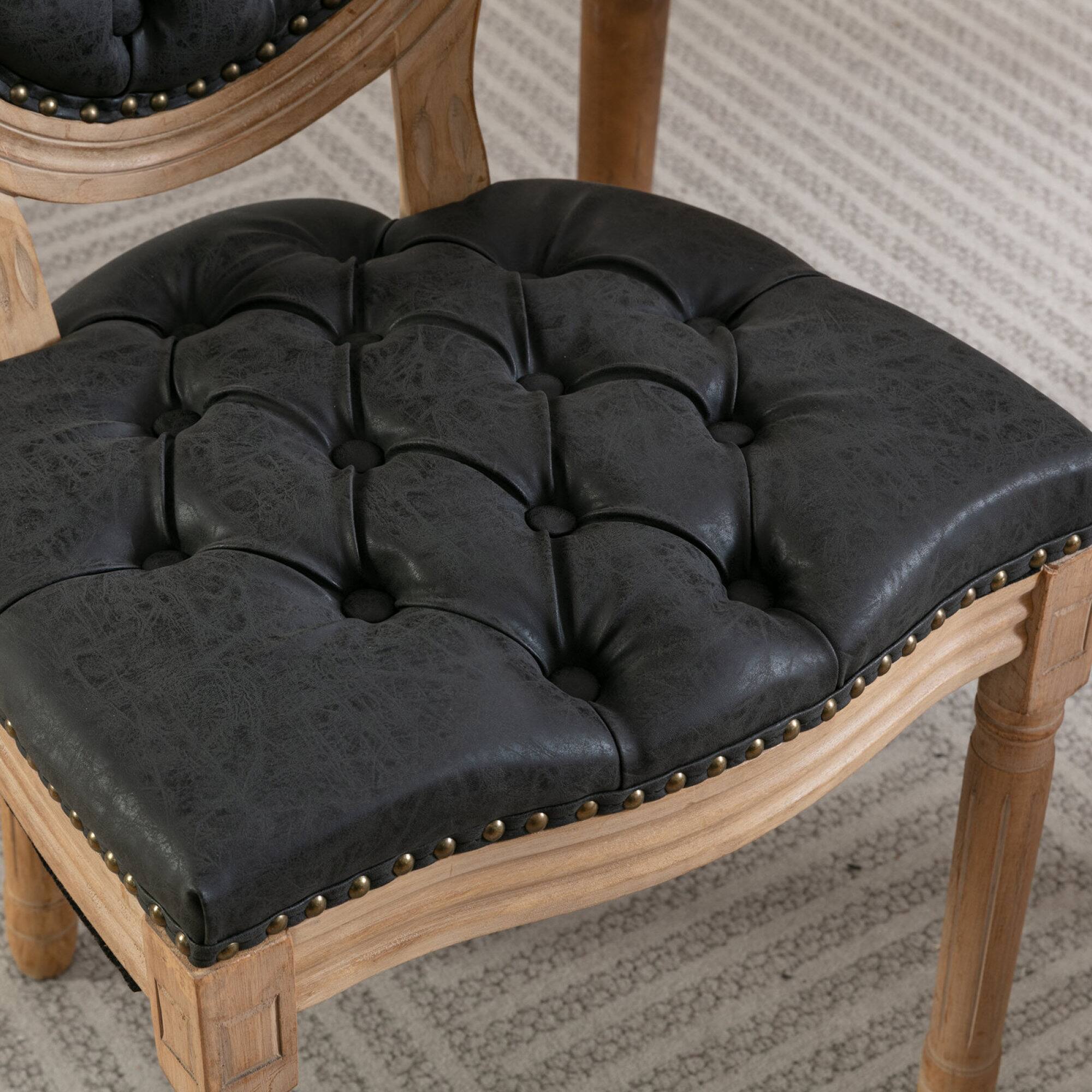 Alt View 6. GOODSILO - French Style Solid Wood Frame Antique Dining Chairs with Hand-Pulled Buckle Decoration and Nailhead Trim, Set of 2 - Black PU.