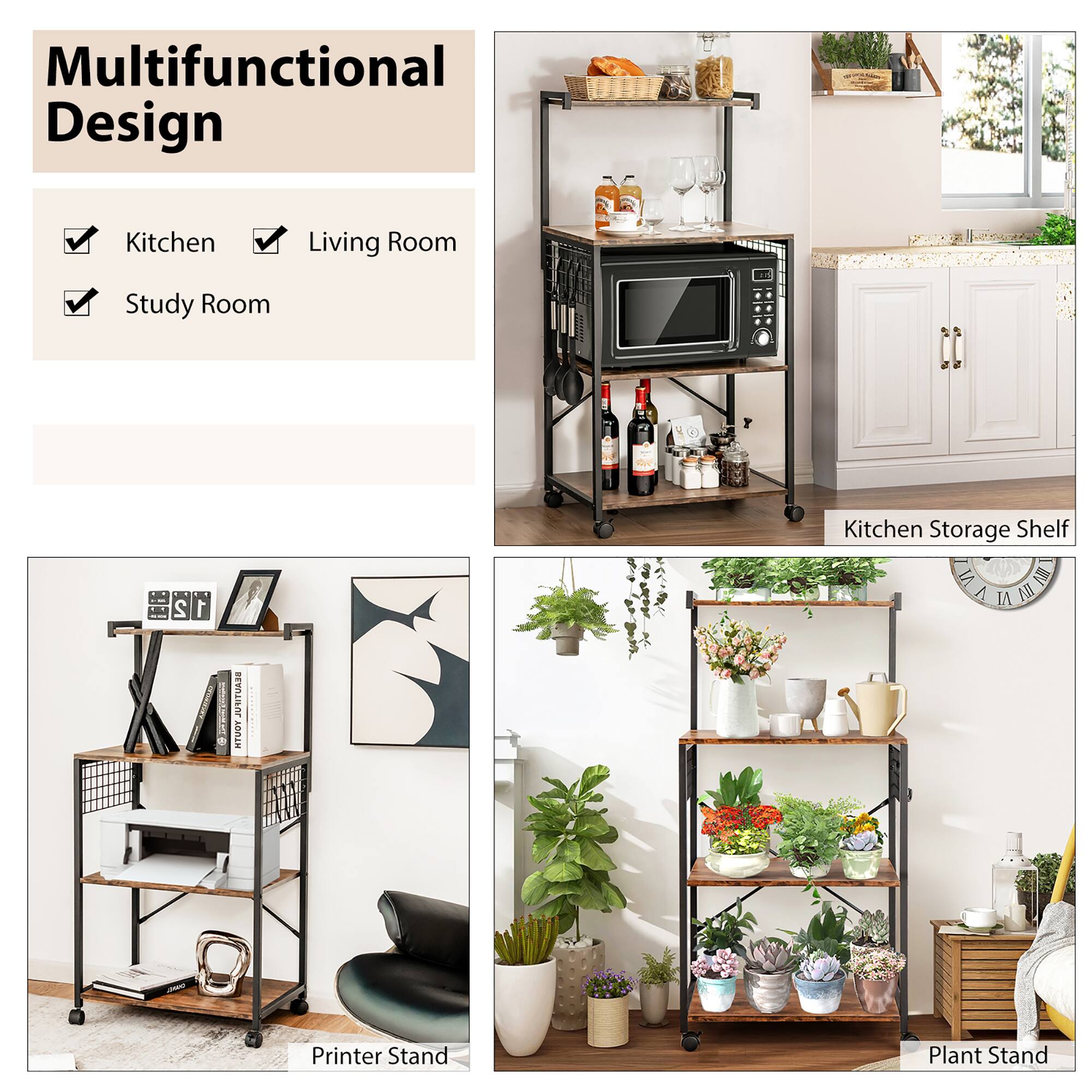 Multifunctional Design

- Kitchen
- Living Room
- Study Room

Kitchen Storage Shelf

Printer Stand

Plant Stand