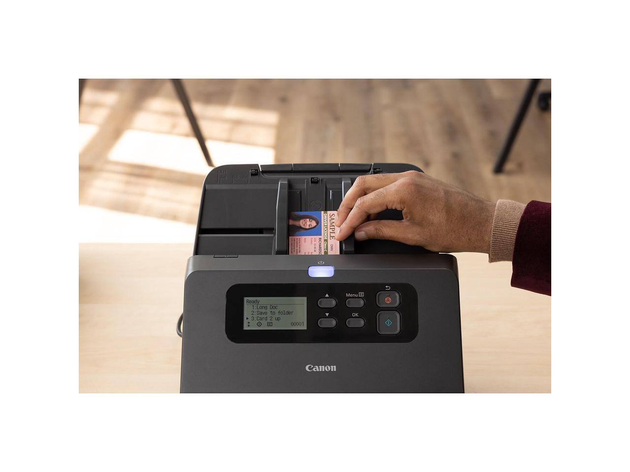 DRIVER LICENT SAMPLE RICHARDI !  
1. Long Doc  
2. Save to folder  
3. Card 2 up  
00001  
Y Menu tE OK  
Canon