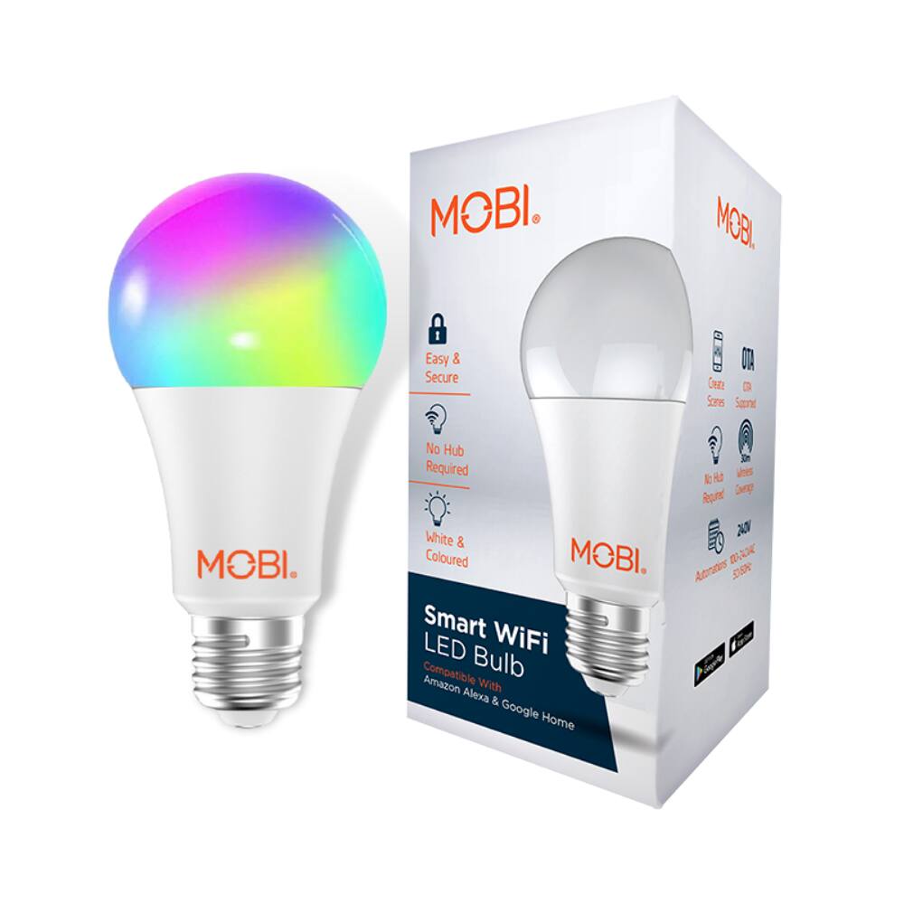MOBI. Smart WiFi LED Bulb - Easy & Secure, No Hub Required, White & Coloured, Compatible with Alexa & Google Home.