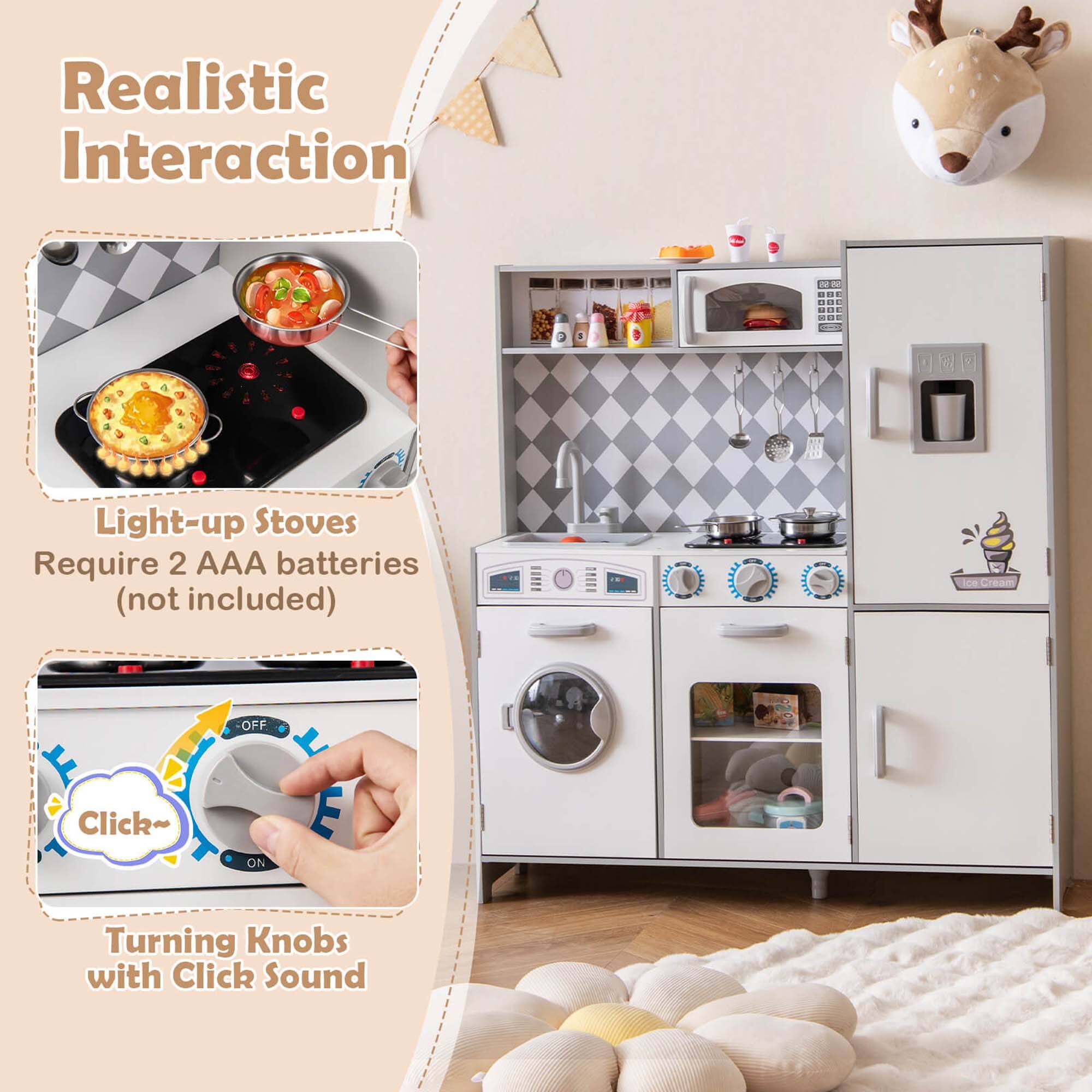 Realistic Interaction

Light-up Stoves  
Require 2 AAA batteries (not included)

Turning Knobs with Click Sound