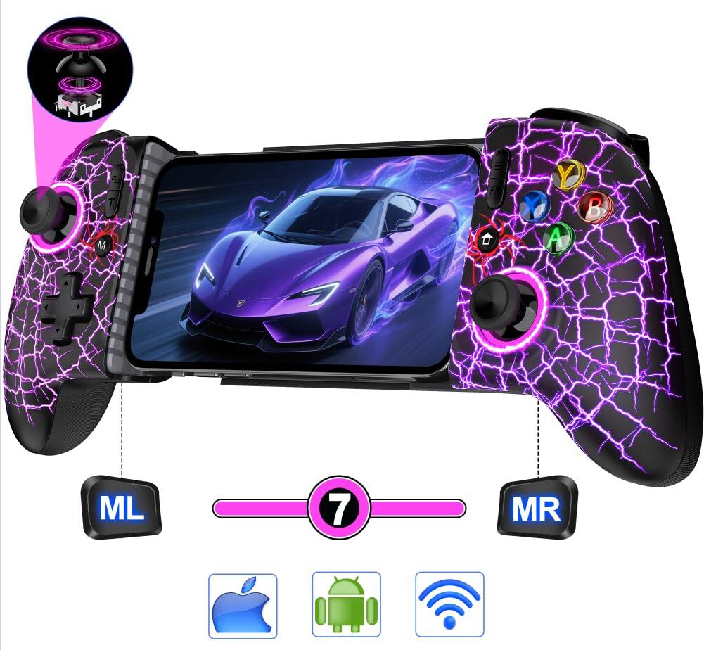 Front. Reds Spade - anti-drift Fast-connect wireless Gaming Controller For Iphone android Hall Joystick trigger Phone Handheld - Medium - Pattern.