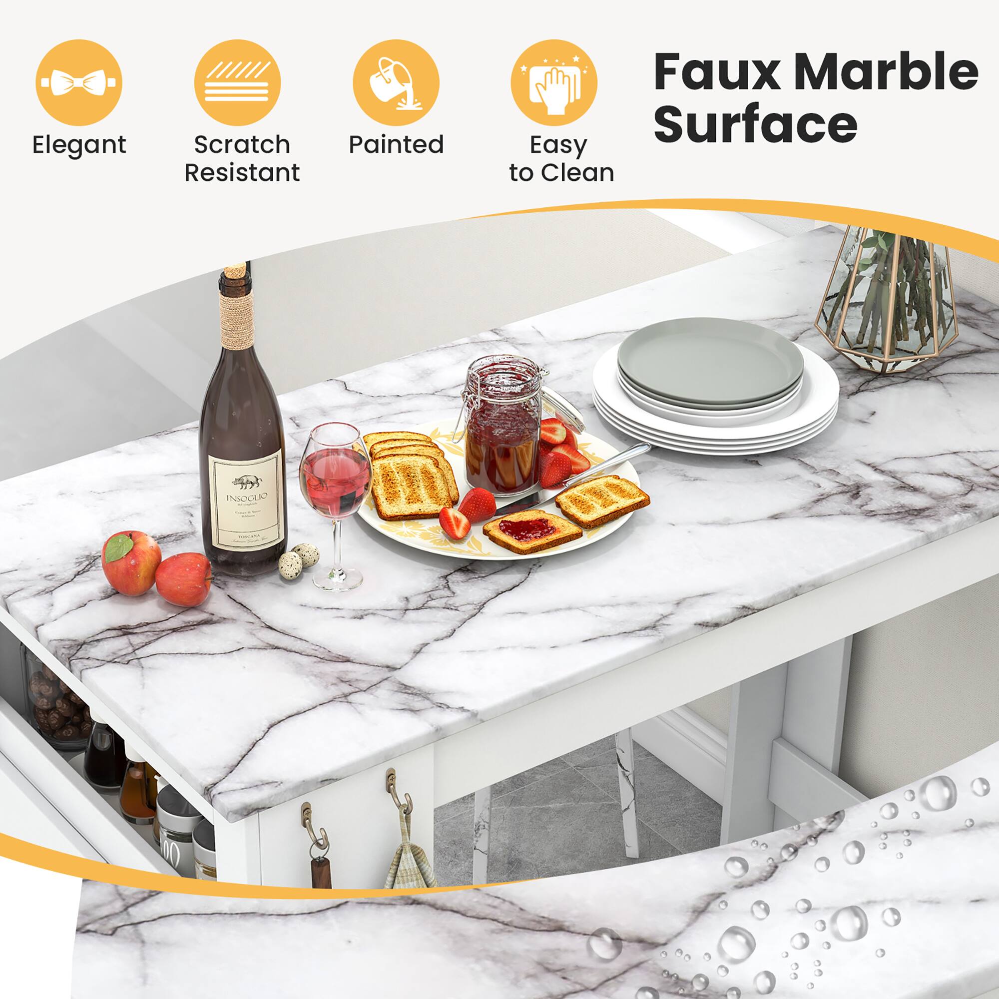 Elegant  
Scratch Resistant  
Painted  
Easy to Clean  

Faux Marble Surface
