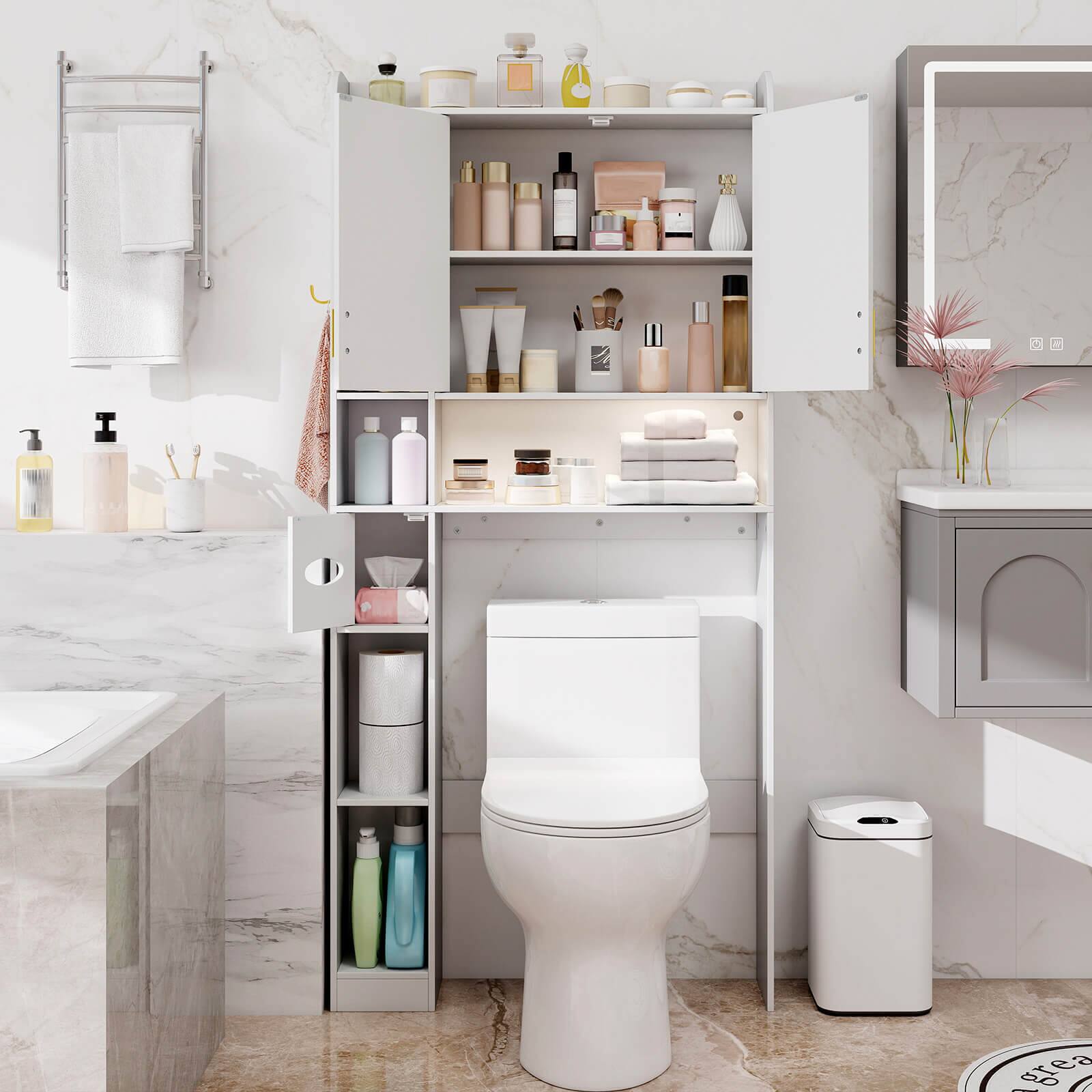 Alt View 3. Costway - Costway Over Toilet Shelf Freestanding Storage Cabinet Above Toilet with 2-Door Cabinet - White.