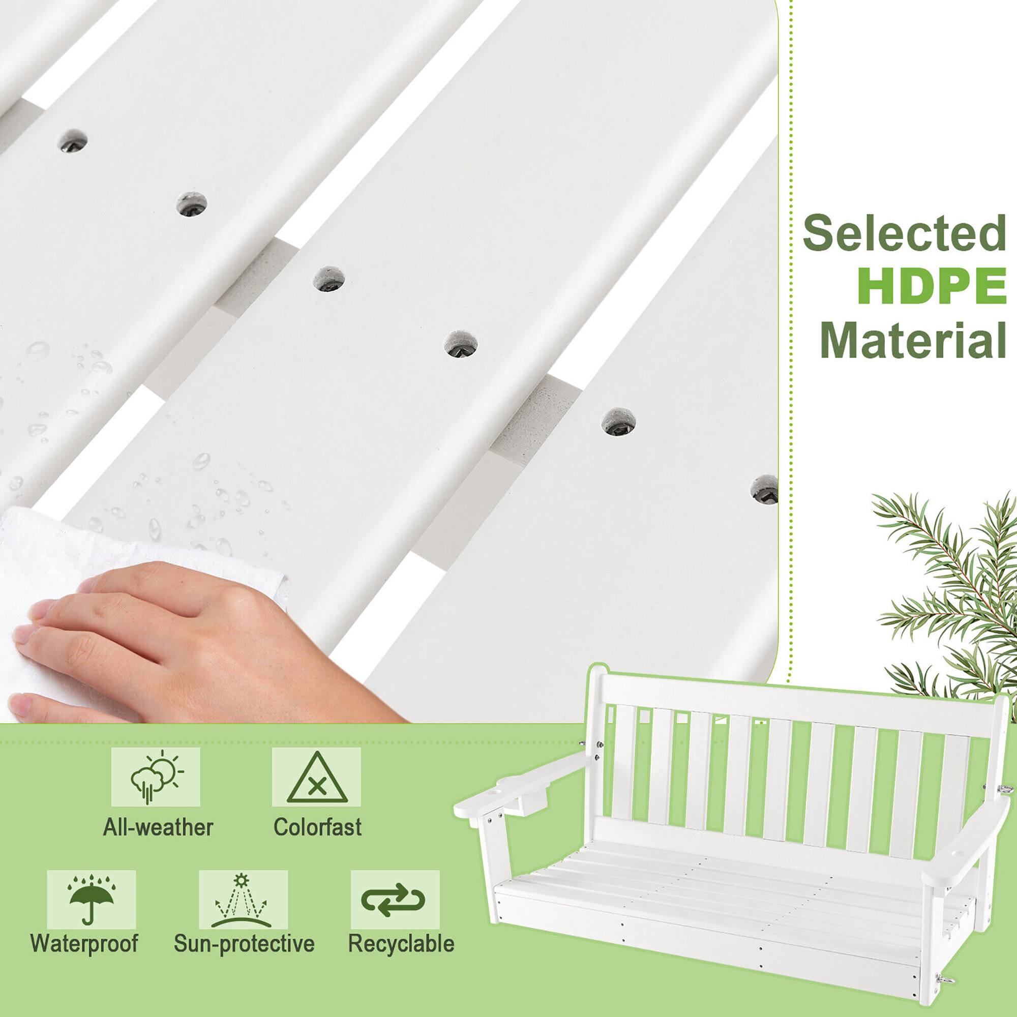 Alt View 5. Gymax - Gymax 54'' HDPE Porch Swing Outdoor Patio Hanging Chair w/ Cup Holder Adjustable Chain - White.