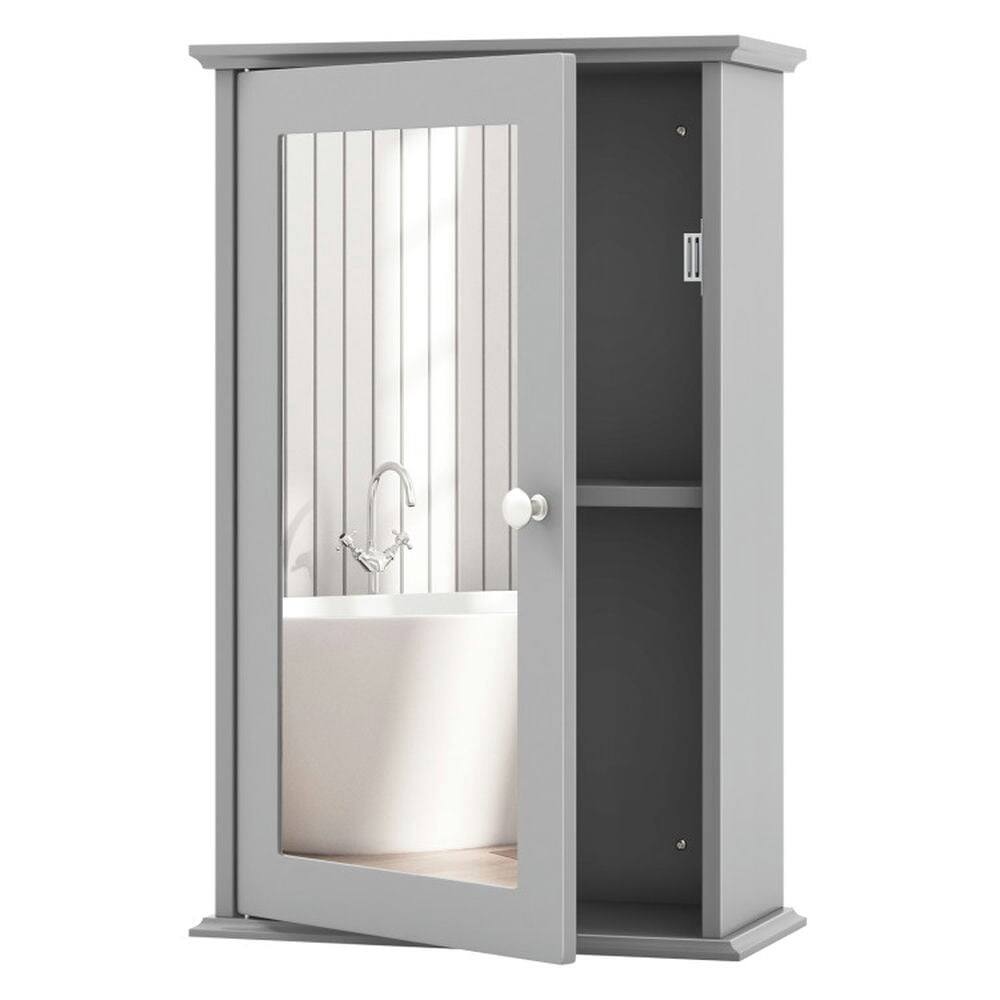 Alt View 3. Pefilos - Bathroom Wall Cabinet with Single Mirror Door-Gray, Bathroom Cabinet for Bathroom Laundry Room Kitchen - Gray.