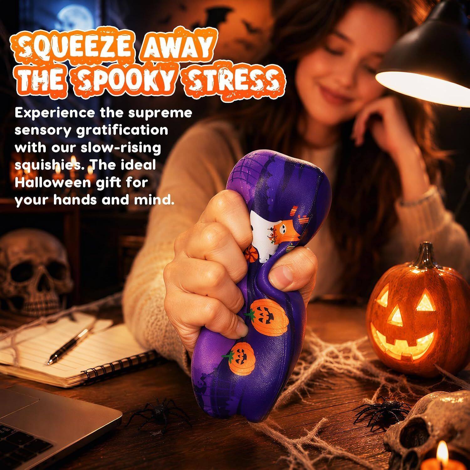 SQUEEZE AWAY THE SPOOKY STRESS

Experience the supreme sensory gratification with our slow-rising squishies. The ideal Halloween gift for your hands and mind.