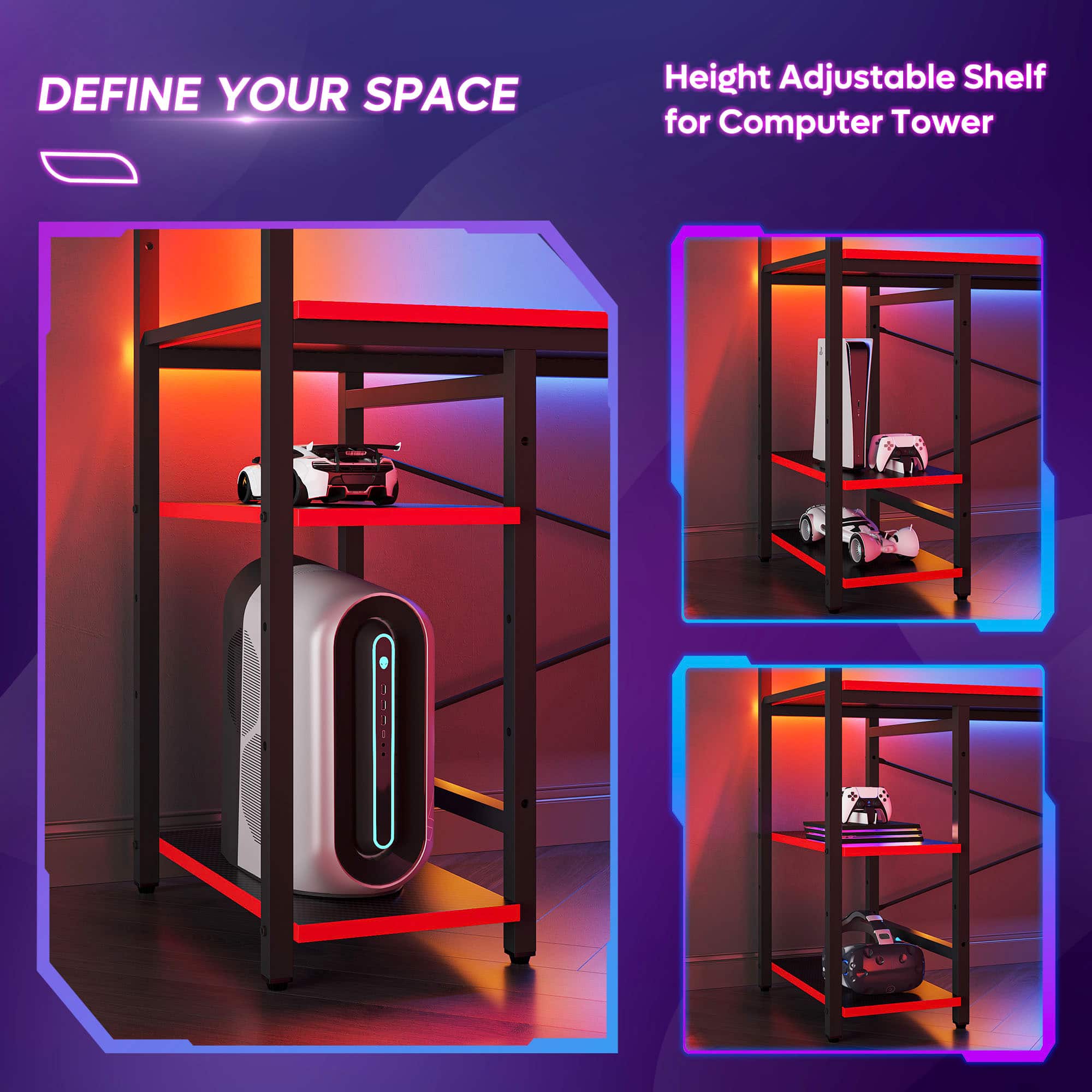 Define Your Space Height Adjustable Shelf for Computer Tower