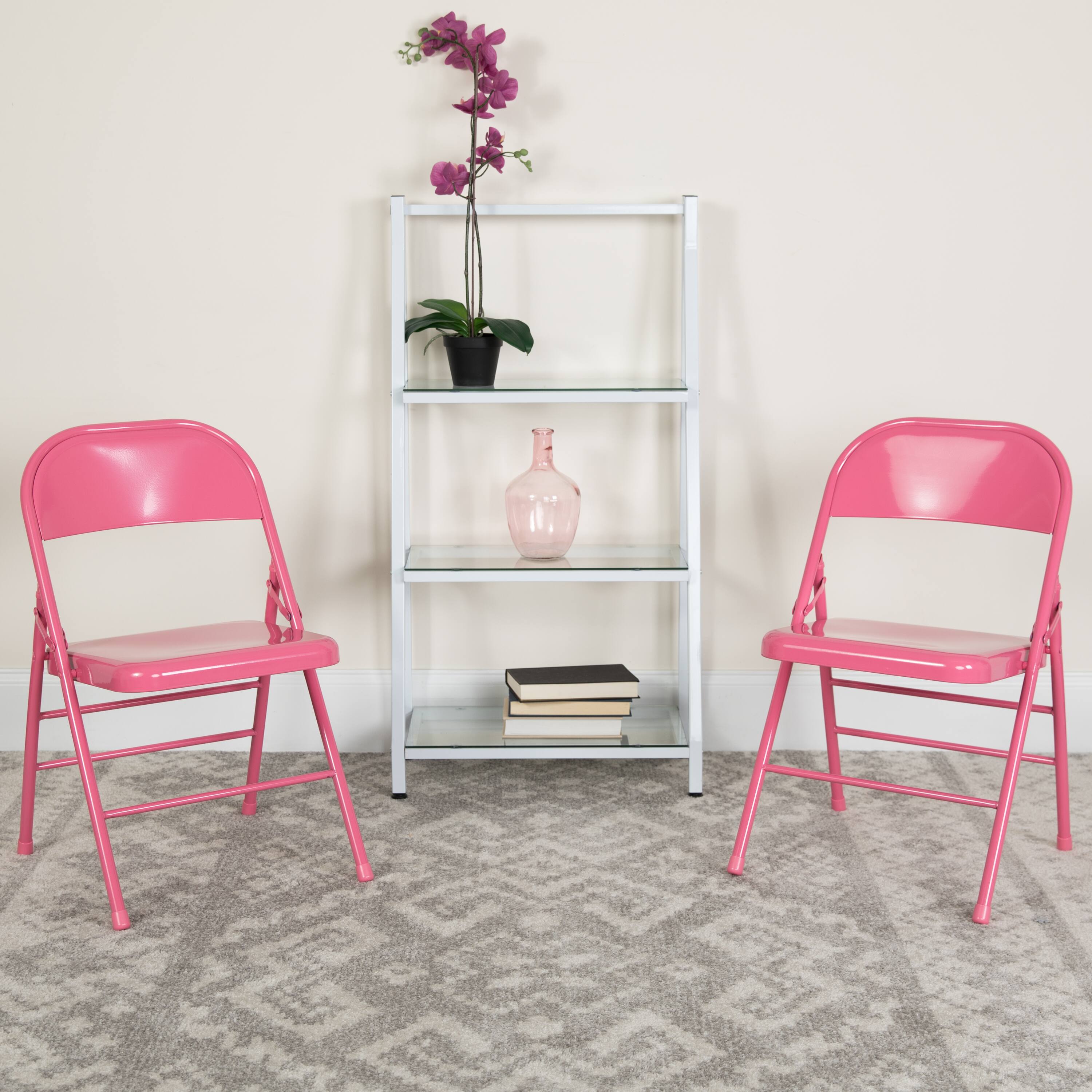 Alt View 1. Flash Furniture - 2 Pack HERCULES COLORBURST Series Bubblegum Pink Triple Braced & Double Hinged Metal Folding Chair - Pink.
