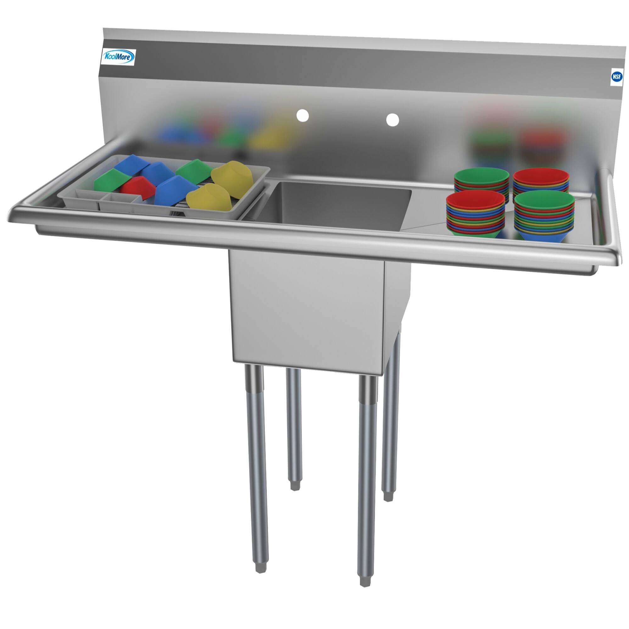 Alt View 1. Koolmore - 44 in. One Compartment Stainless Steel  Sink with 2 Drainboards, Bowl Size 12"x 16"x 10" SA121610-16B3. - Stainless Steel.