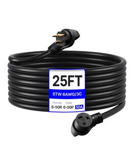 VEVOR - 50-Amp Generator Extension Cord, 25 Foot, 250 Volts 12500 Watts Heavy Duty Power Cable, NEMA 6-50R NEMA 6-50P SWT 6AWG - Black
