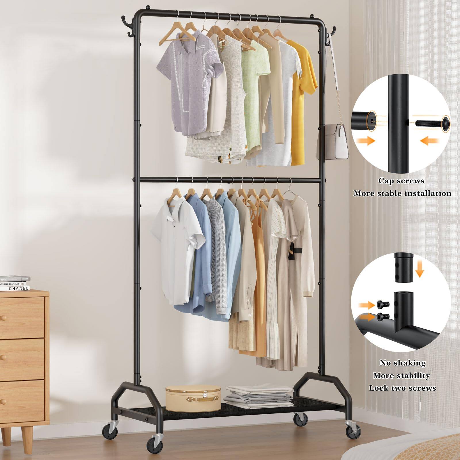 Cap screws  
More stable installation  

No shaking  
More stability  
Lock two screws