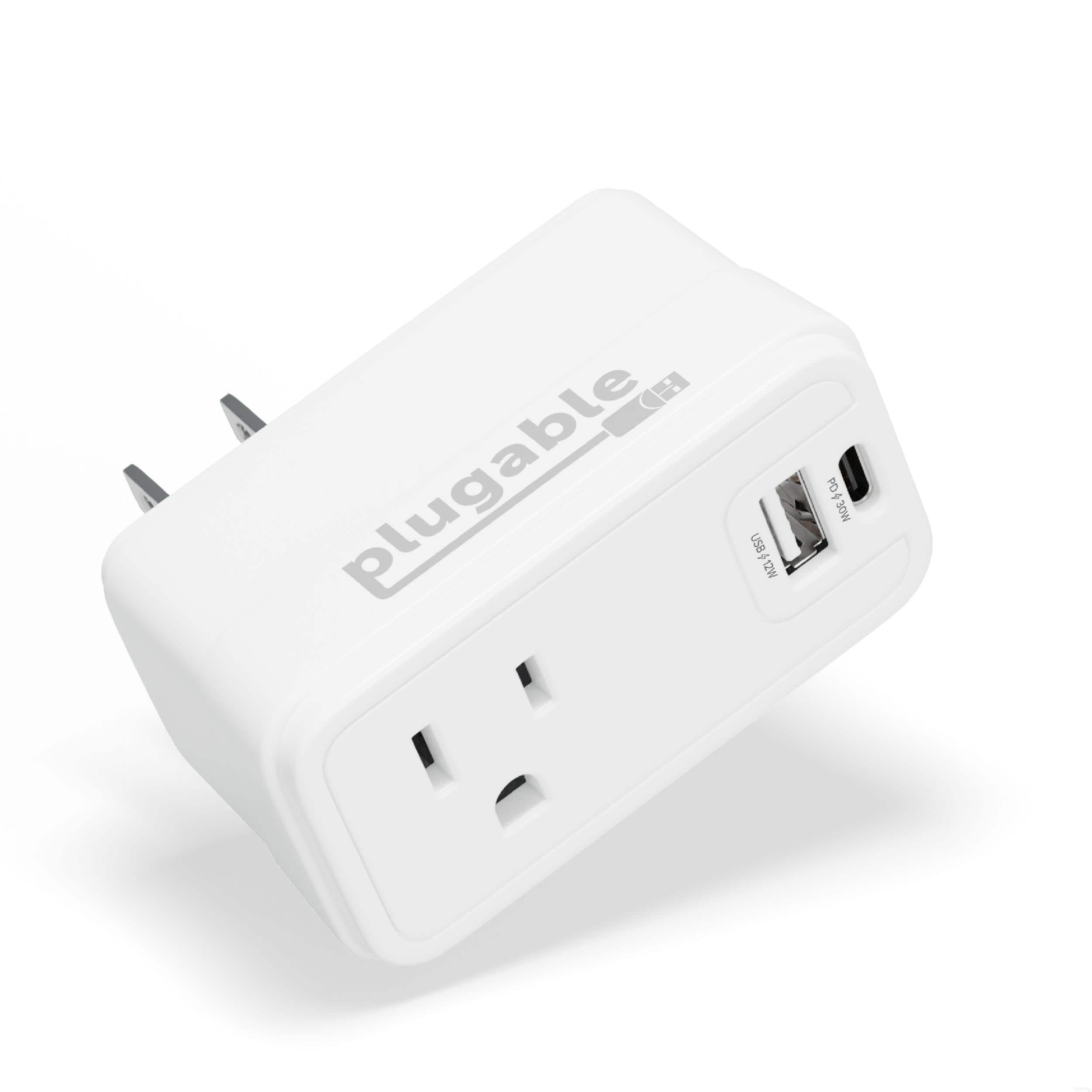 Plugable - Wall Outlet Extender with 1x USB-C and 1x USB, 32W USB C Charger Block, USBC Fast Charger for Travel, Office - White