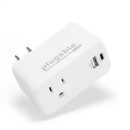Plugable - Wall Outlet Extender with 1x USB-C and 1x USB, 32W USB C Charger Block, USBC Fast Charger for Travel, Office - White