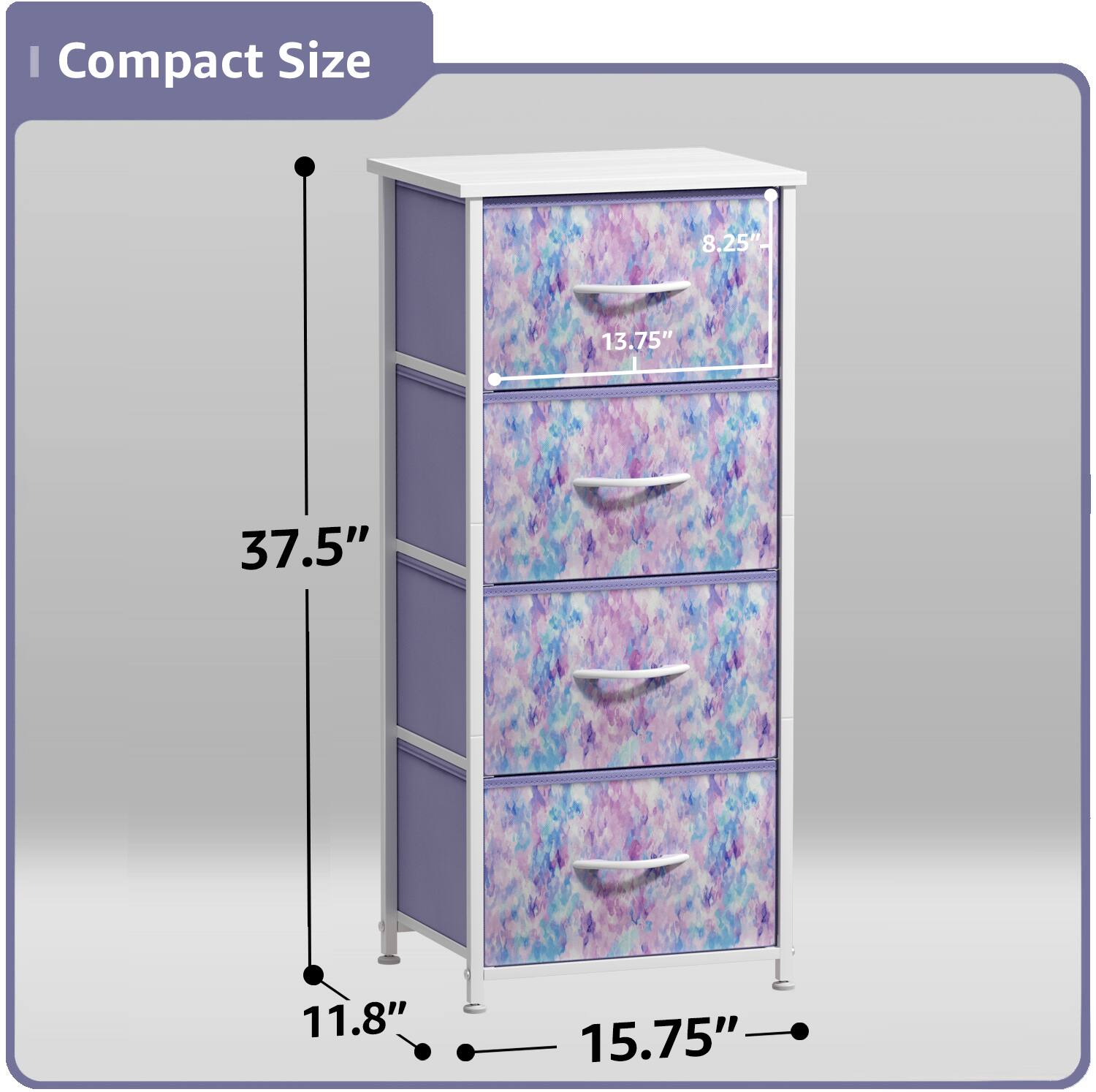 Compact Size

- Height: 37.5"
- Width: 15.75"
- Depth: 11.8"
- Drawer Height: 13.75"
- Drawer Width: 8.25"