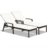 Costway - 2PCS Patio Rattan Lounge Chair Chaise Recliner Back Adjustable Cushioned Garden - White - Front_Zoom