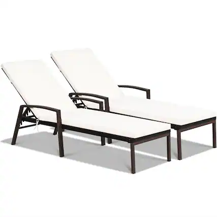 Front. Costway - 2PCS Patio Rattan Lounge Chair Chaise Recliner Back Adjustable Cushioned Garden - White.