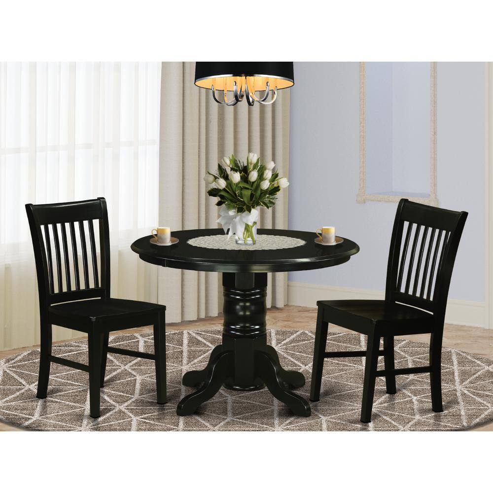 Back. East West Furniture - 3 PcTable set-Table and 2 Dining Chairs - Black.