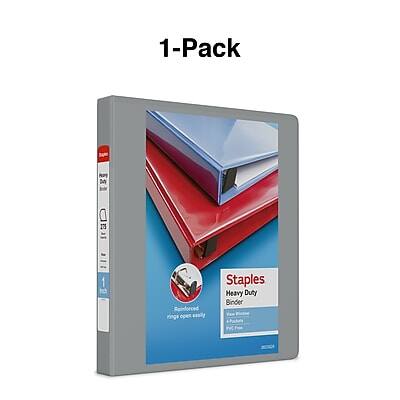 1-Pack  
Staples Heavy Duty Binder  
Reinforced rings open easily  
1"  
100 Sheets  
100% Recyclable