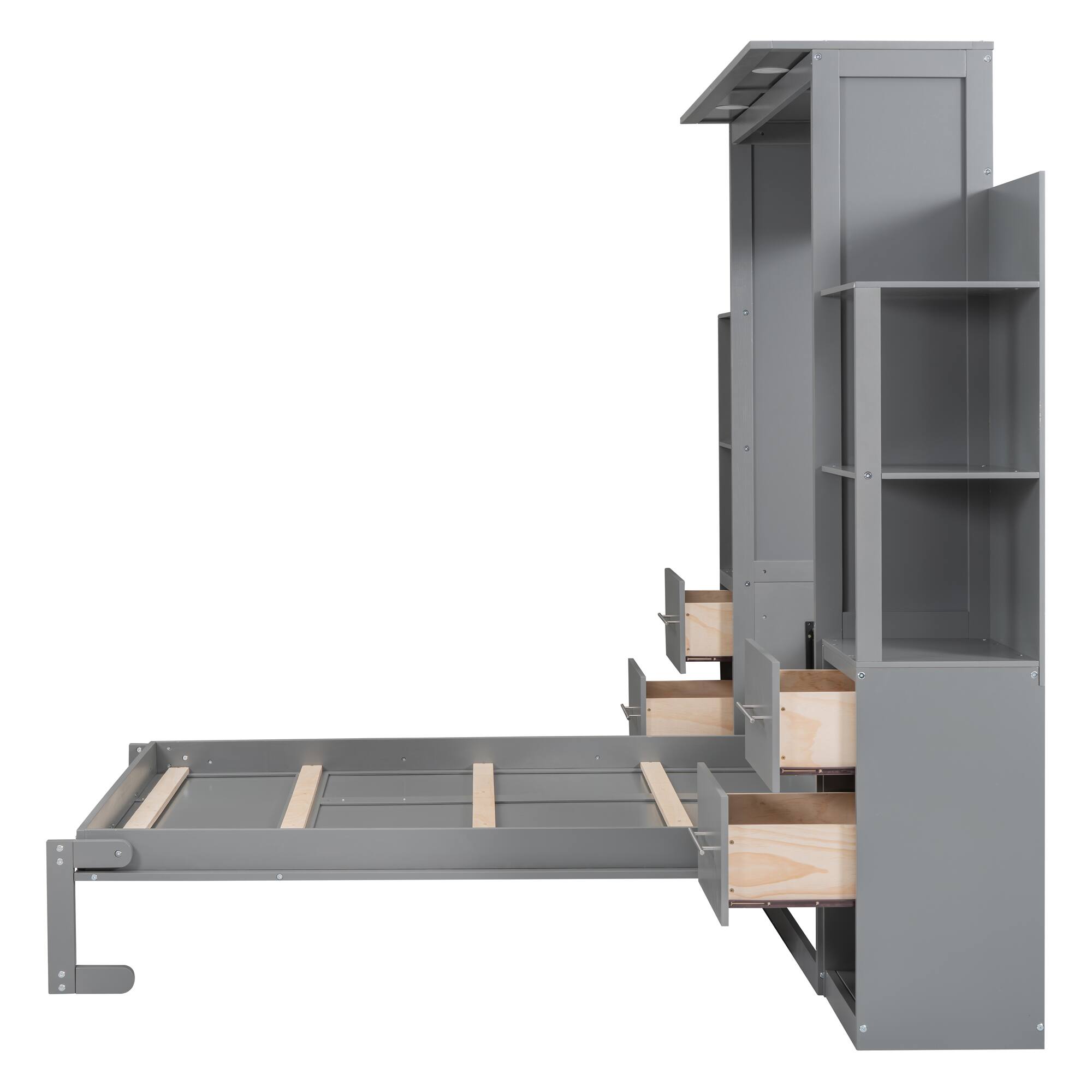 Alt View 8. Tiramisubest - Full Size Murphy Wall Bed, Gray, MDF+LVL, 80x79x84 inches, 284 lbs - Gray.