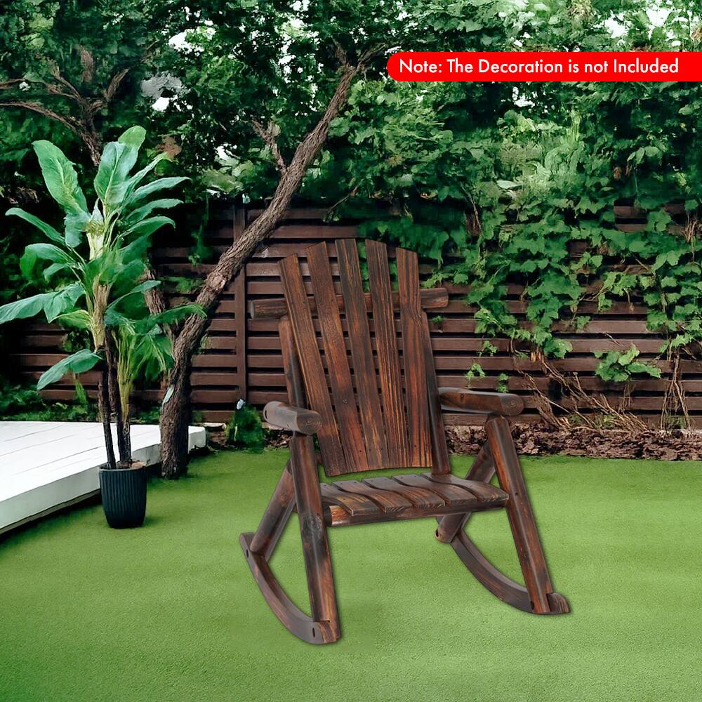 Angle. Hivvago - Solid Wood Outdoor Rocking Adirondack Chair for Porch or Patio - Brown.