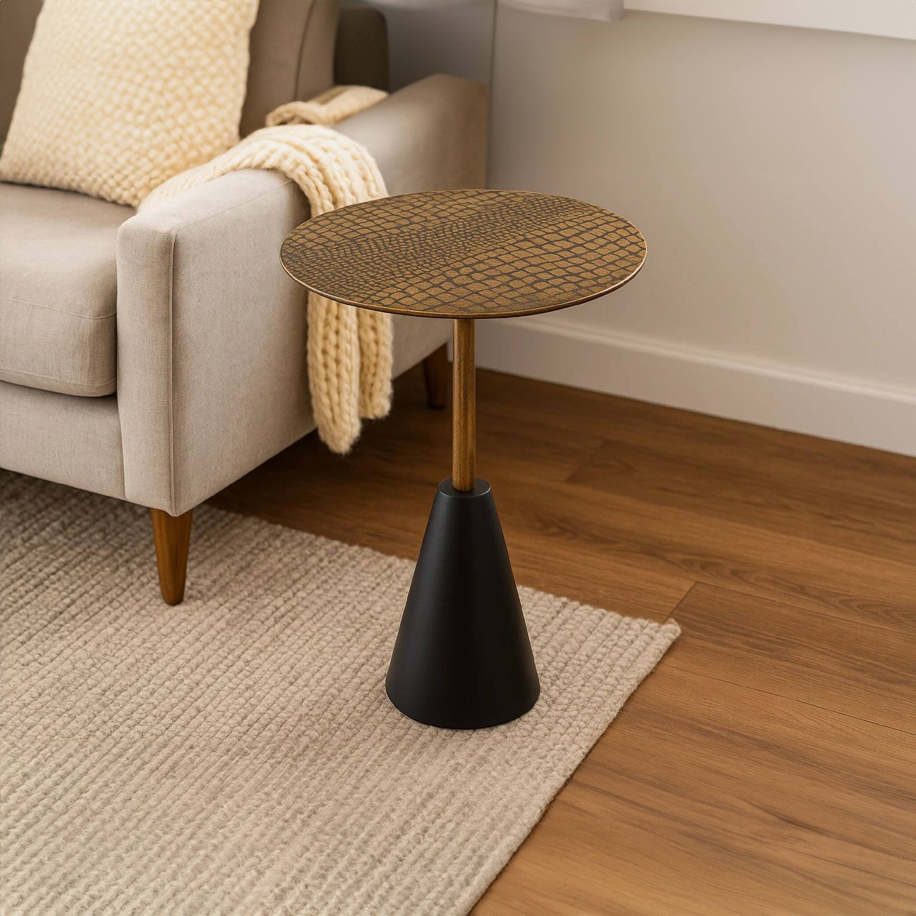 Alt View 6. Manhattan Lane - Zavra 21.5" Side End Drink Table | Aluminum Cast Craftmanship - Antique Brass, Black.