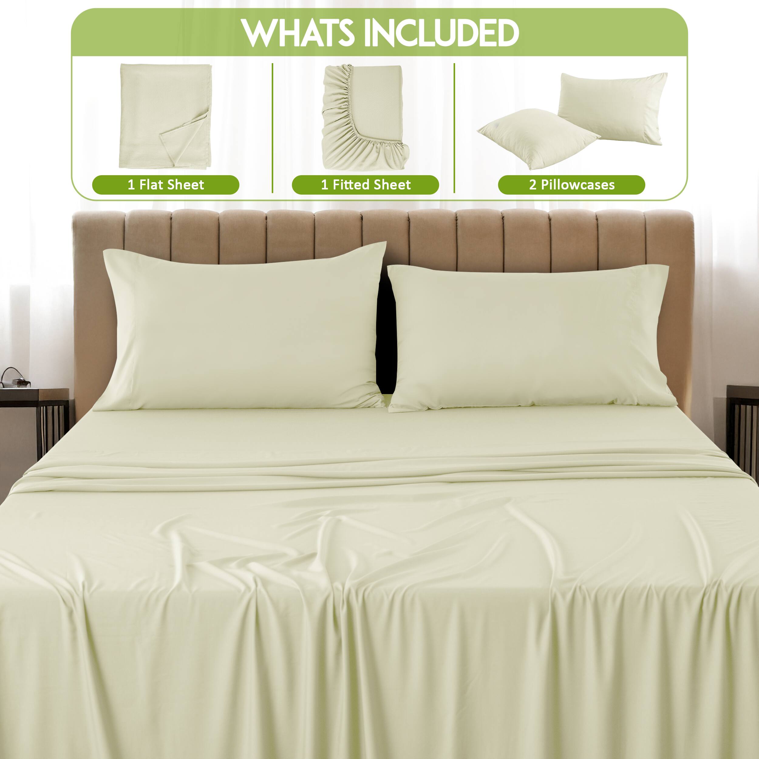 WHATS INCLUDED

1 Flat Sheet  
1 Fitted Sheet  
2 Pillowcases