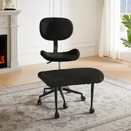 Pinmoco - Fabric Ergonomic Office Chair with Back Support and Wheels Cross-Legged ADHD Adjustable Office Chair - Teddy Black
