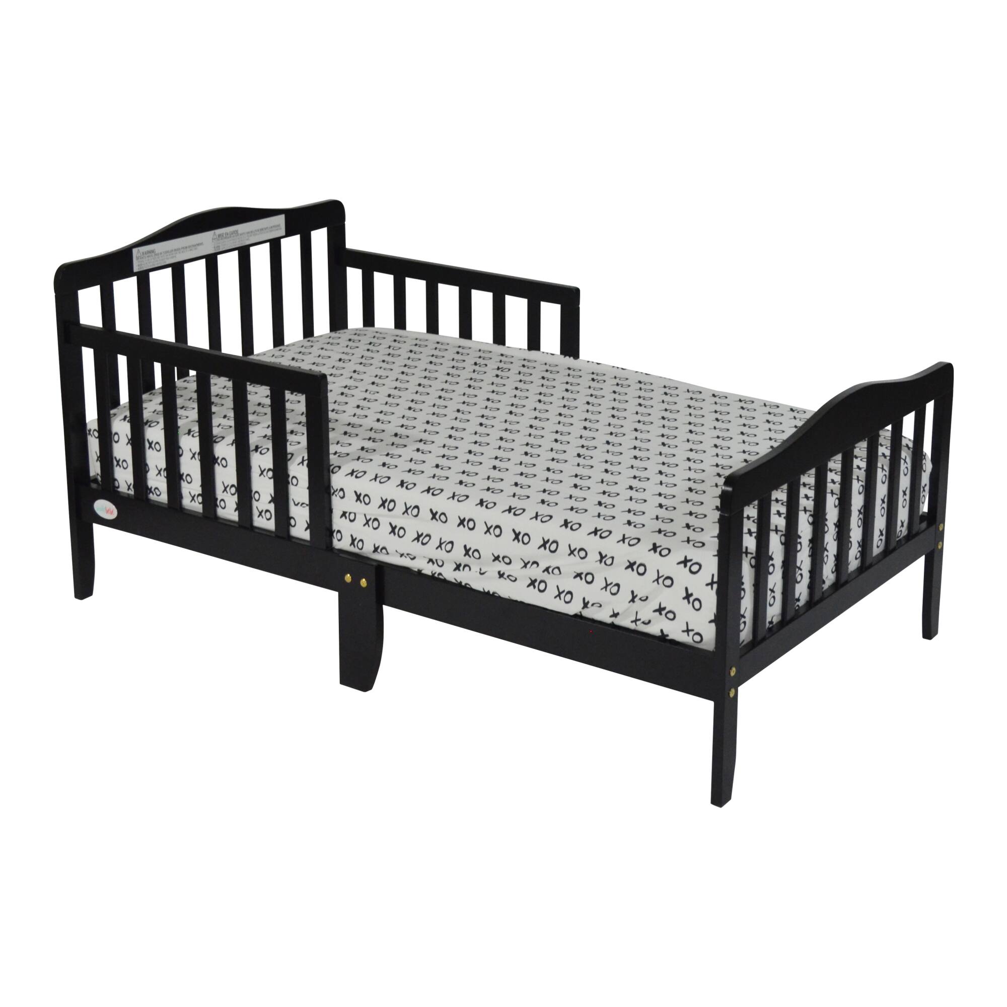 Left. GOODSILO - Classic Solid Wood Toddler Bed with Safety Rails for Child's Room Transition - Black.