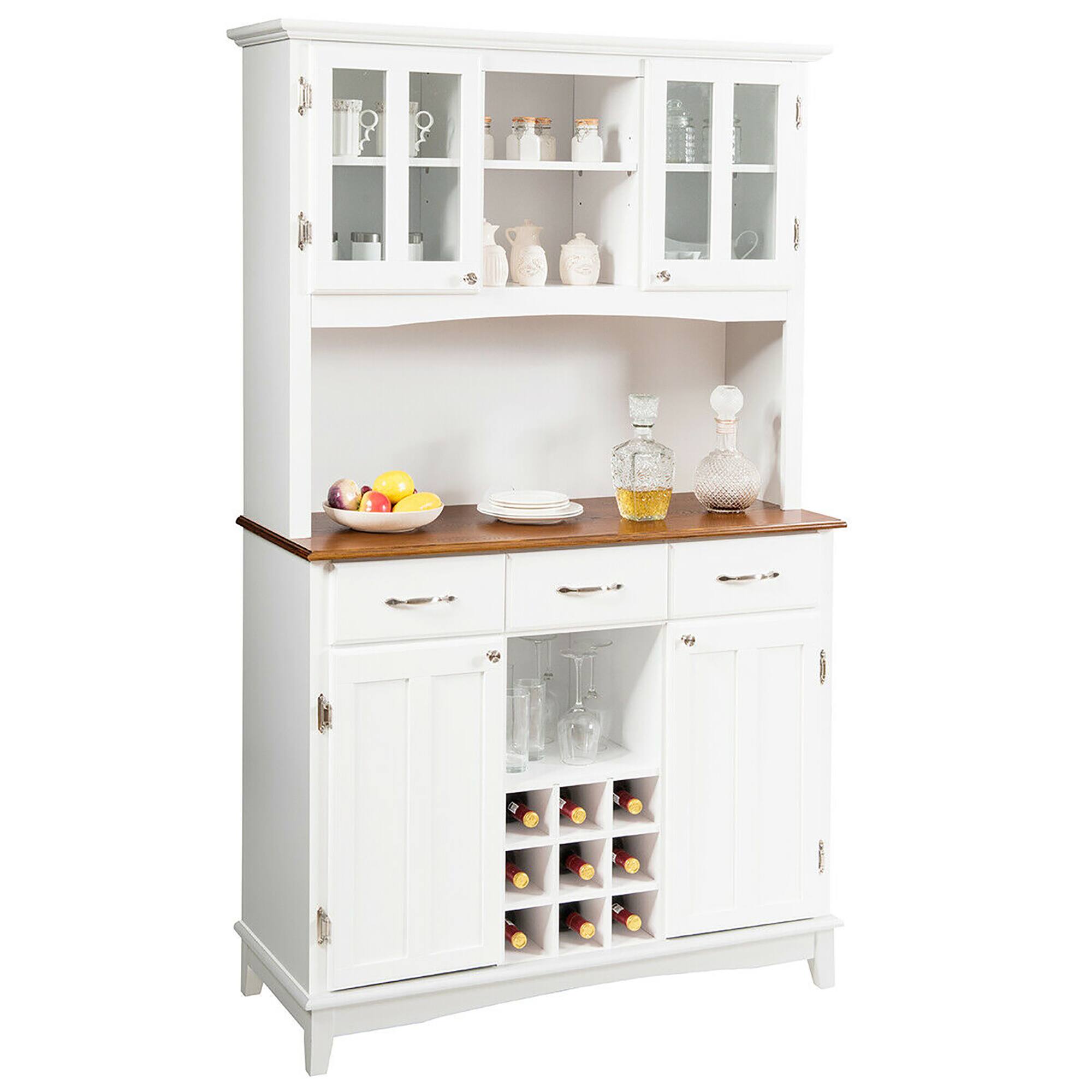 Alt View 9. Costway - Costway Buffet And Hutch Kitchen Storage Cabinet Cupboard w/ Wine Rack & Drawers - White.