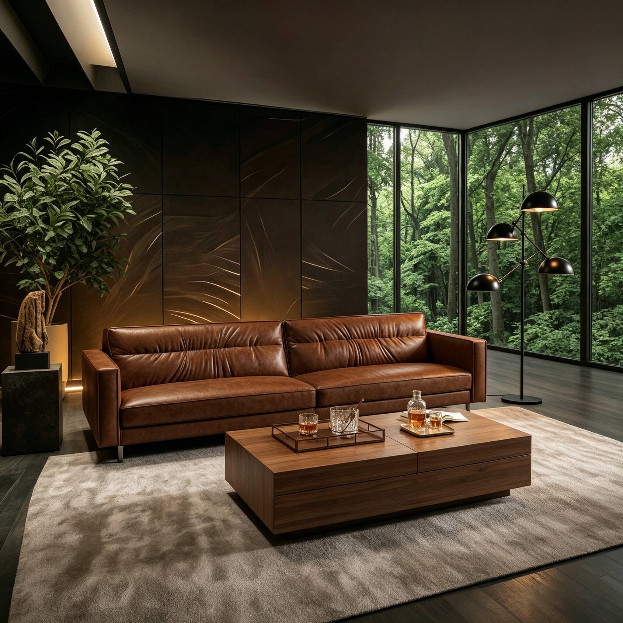 Alt View 8. luck idea - 86.61" Mid-Century Modern Oil-Wax Leather Sectional Sofa, Couch,Solid Wood Frame, High-Density Foam Cushions, Metal Legs - Brown.