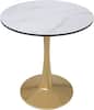 Front. LeisureMod - Bristol 27" Round Sintered Stone or MDF Dining Table, Modern Pedestal Base - Heavy Duty Steel Kitchen Table - MDF - Marbled White.