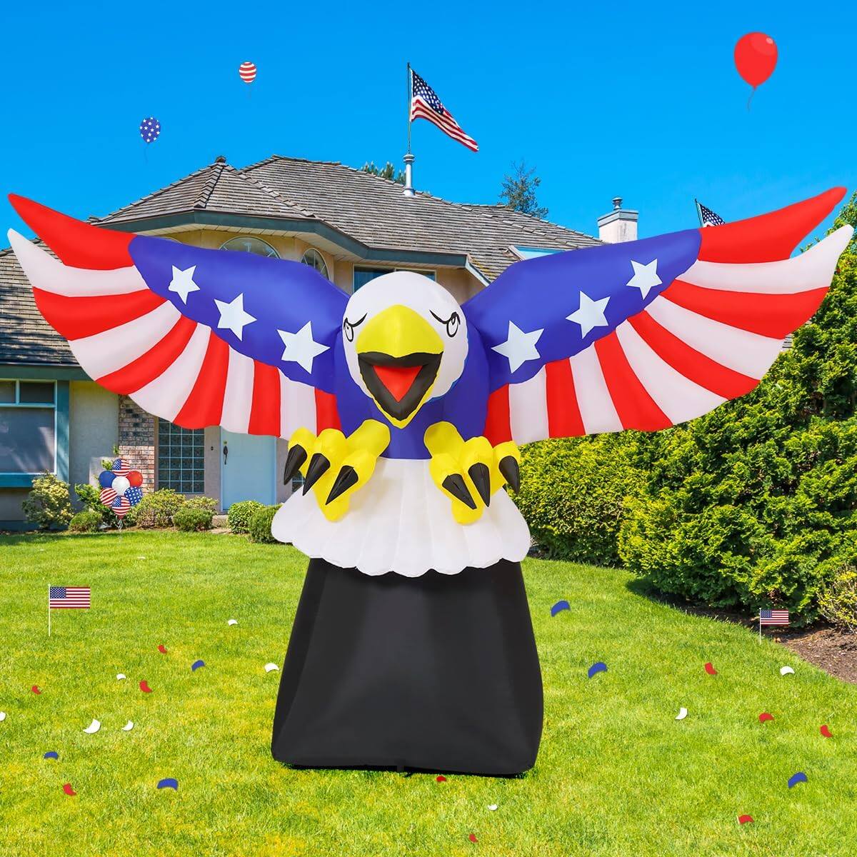 Angle. GOOSH Inflatables - GOOSH 6FT Patriotic Independence Day American Flying Bald Eagle Inflatable with LED Lights - White.