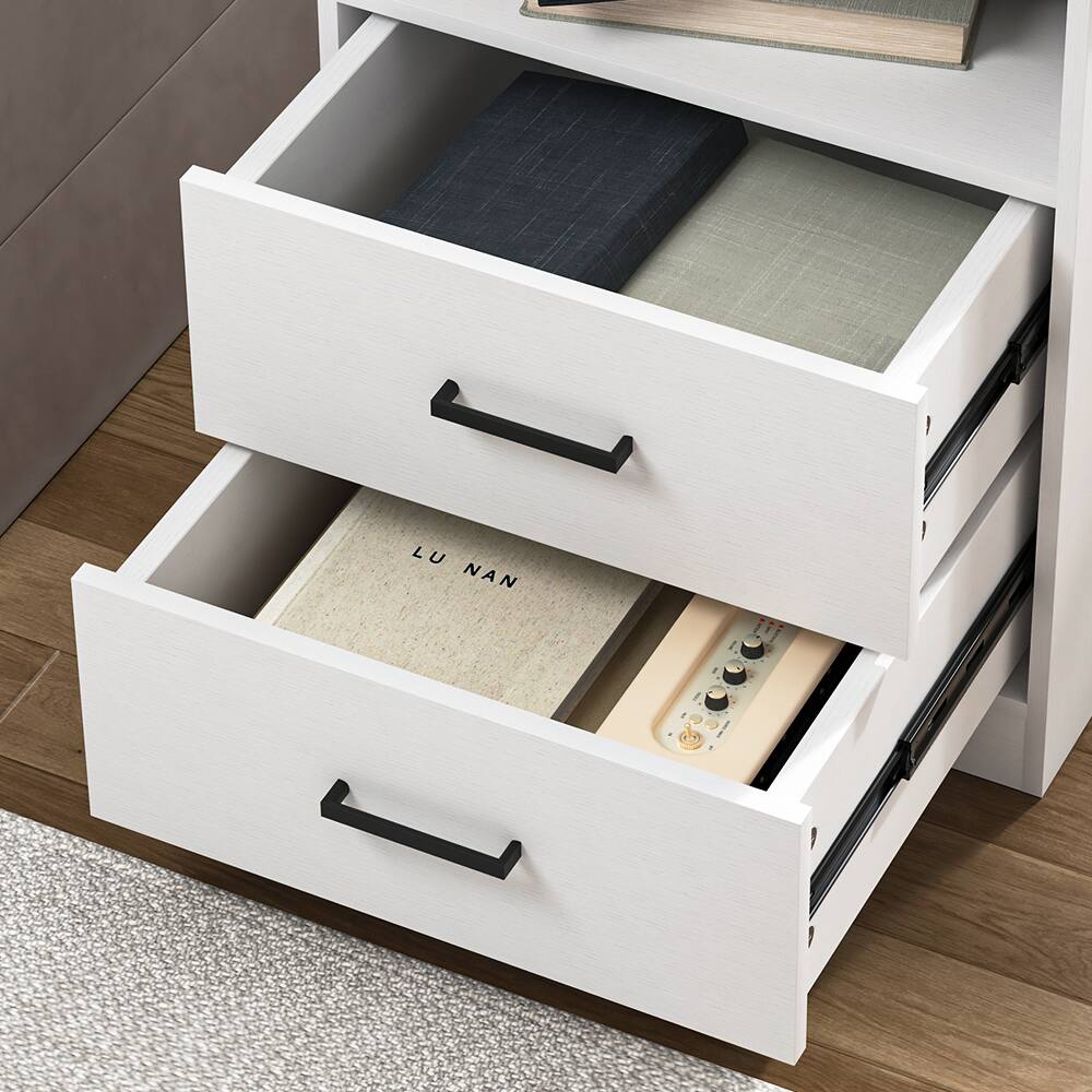Alt View 2. Kadyn - Kadyn Wood Nightstand With Charging Station, Bedside Table With 2 Drawers, Bedroom - WH 2-Pack.