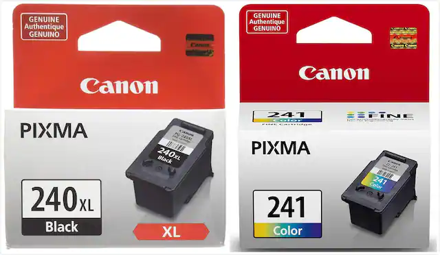 Canon
PIXMA
240XL Black
XL
Canon
PIXMA
241 Color
GENUINE
Authentique
GENUINO
Canon
FINE
240XL
Black
Canon
FINE
241
Color