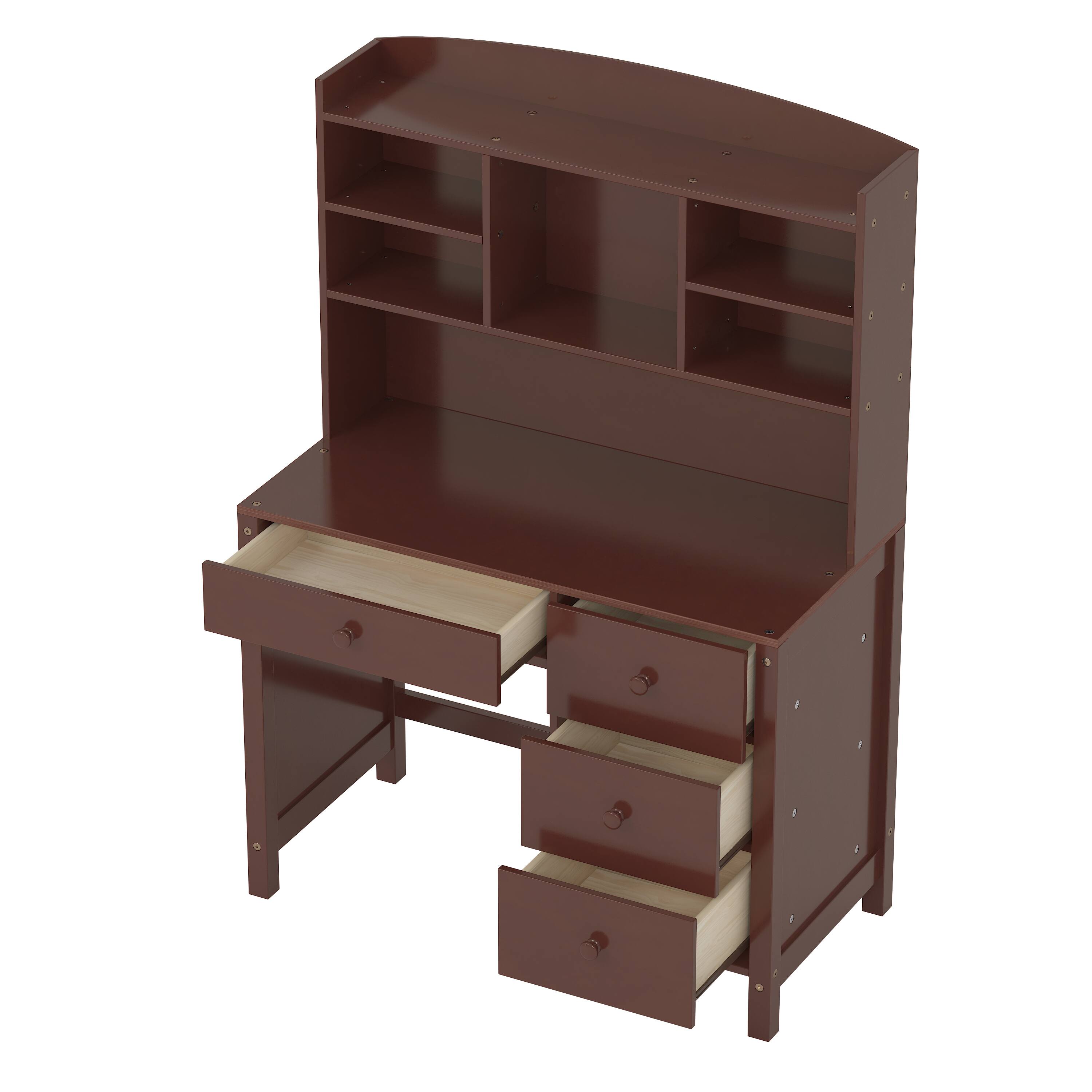 Alt View 9. Tiramisubest - Vintage 40" Home Executive Desk and Upholstered Chair Set,Computer Desk with 4 Drawers,Storage Shelf and Chair,Espresso - Espresso.