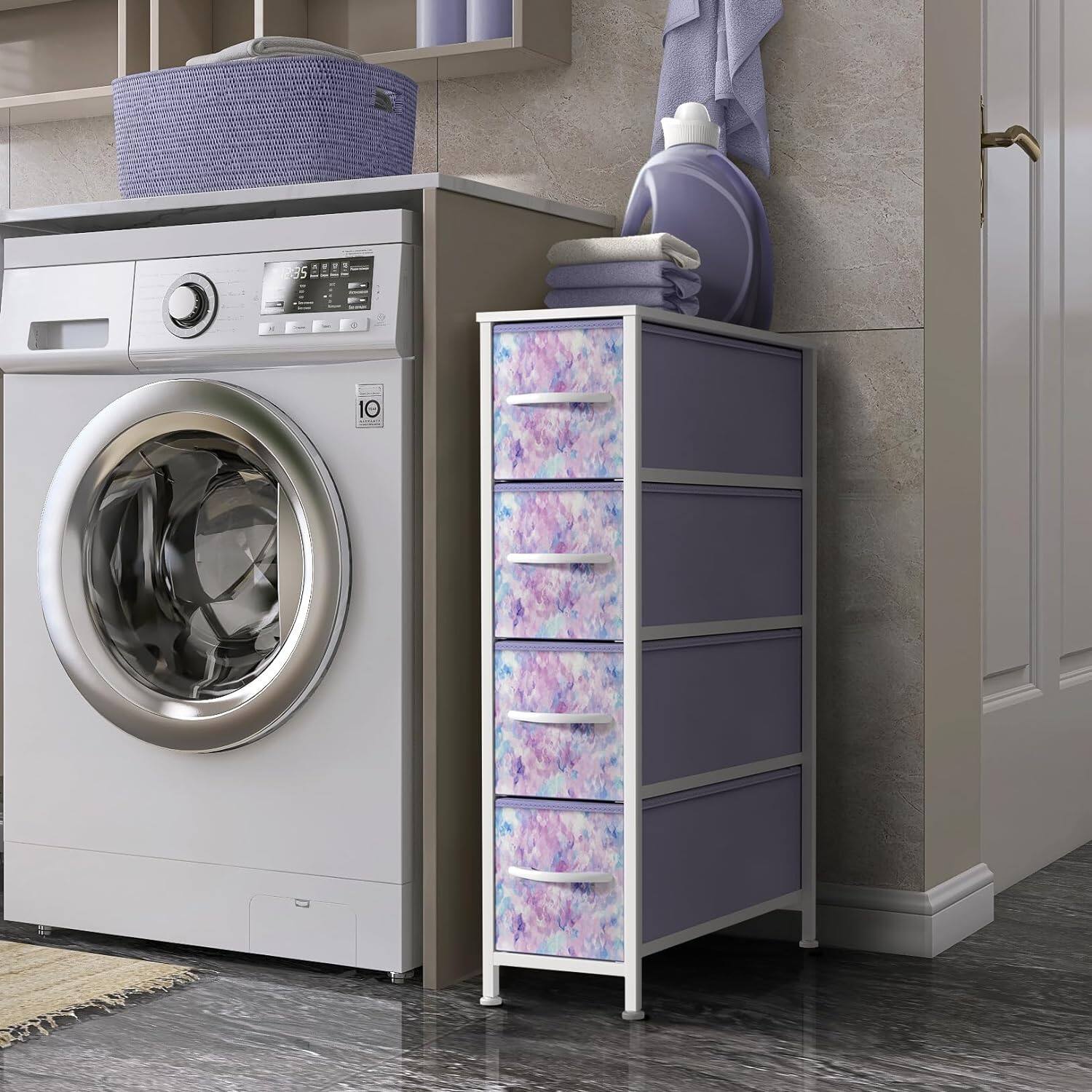 Alt View 1. Sorbus - Sorbus Narrow Dresser with 4 Drawers, Vertical Slim Storage Chest of Drawers with Steel Frame - Purple Tie-Dye.