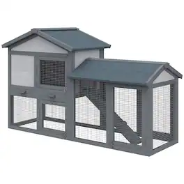 Pawhut - Large Rabbit Hutch Outdoor Indoor, Wooden Bunny Hutch, Guinea Pig Cage with Run, Removable Tray