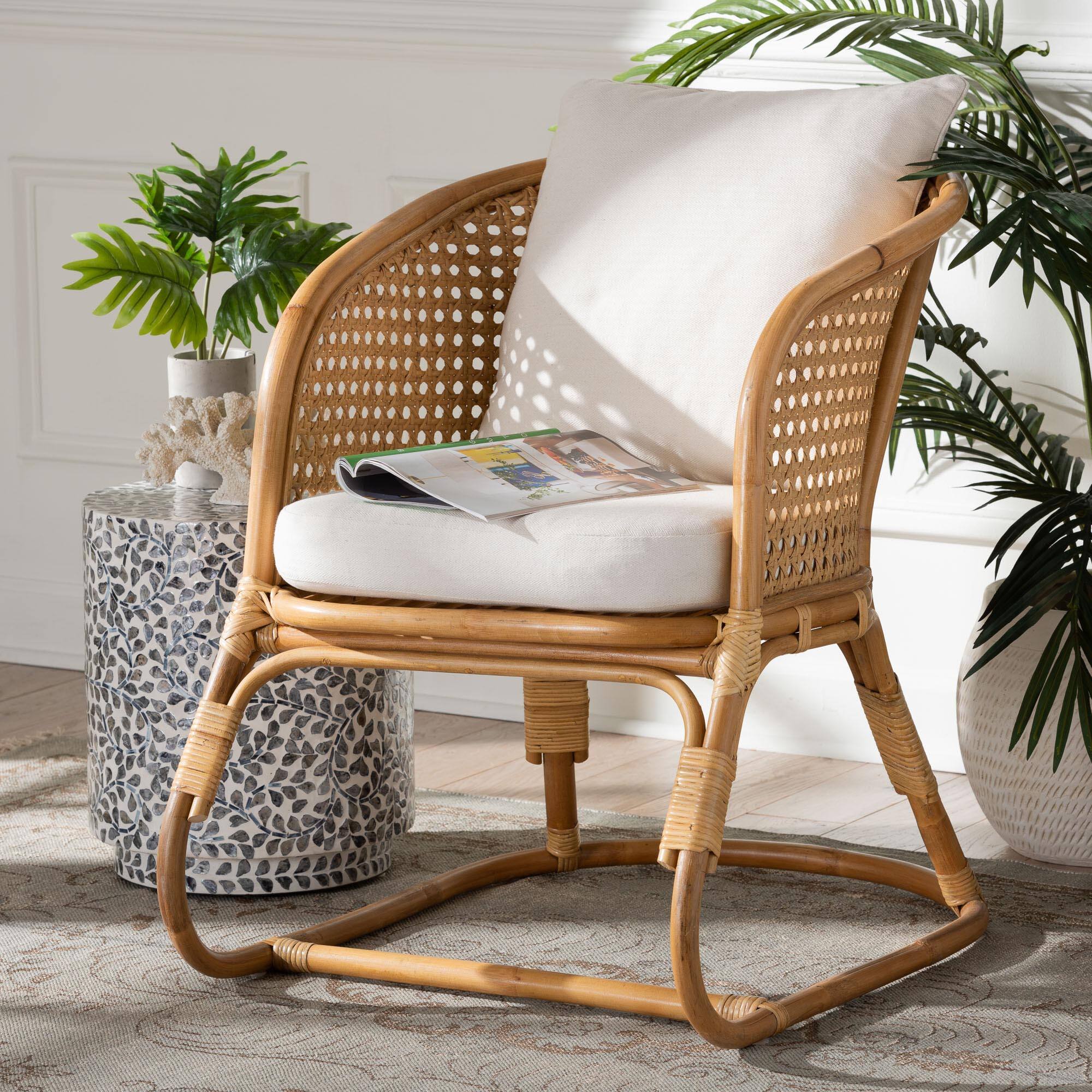 Alt View 4. bali & pari - Niko Bohemian Rattan Arm Chair - Light Honey/White.