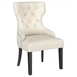 Manhattan Lane - Aney Dining Side Chair, Curved Barrel Design, Beige Fabric - Beige, Black