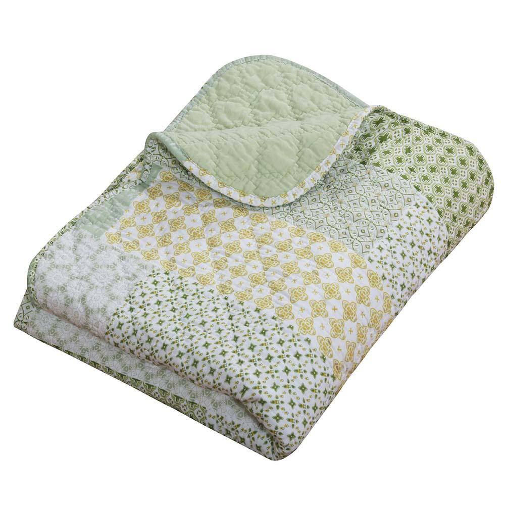 Front. Barefoot Bungalow - Barefoot Bungalow Juniper Geometric Patterns and Classic Motifs Quilted Throw Blanket - 50x60", Sage - Sage.