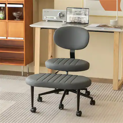 Front. HTUTWOO - Ergonomic Office Chair – Multi-Position Cross Legged Design for Adults, Swivel Meditation & ADHD Fidget Desk Chair - Grey.