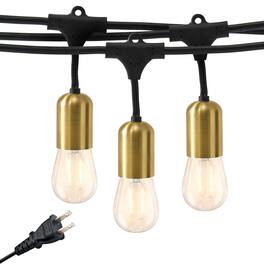 Brightech - Ambience Glow 48 Ft 2W 2700K Weatherproof LED Outdoor Dimmable Heavy Duty Shatterproof Edison Bulb String Lights - Antiqued Brass
