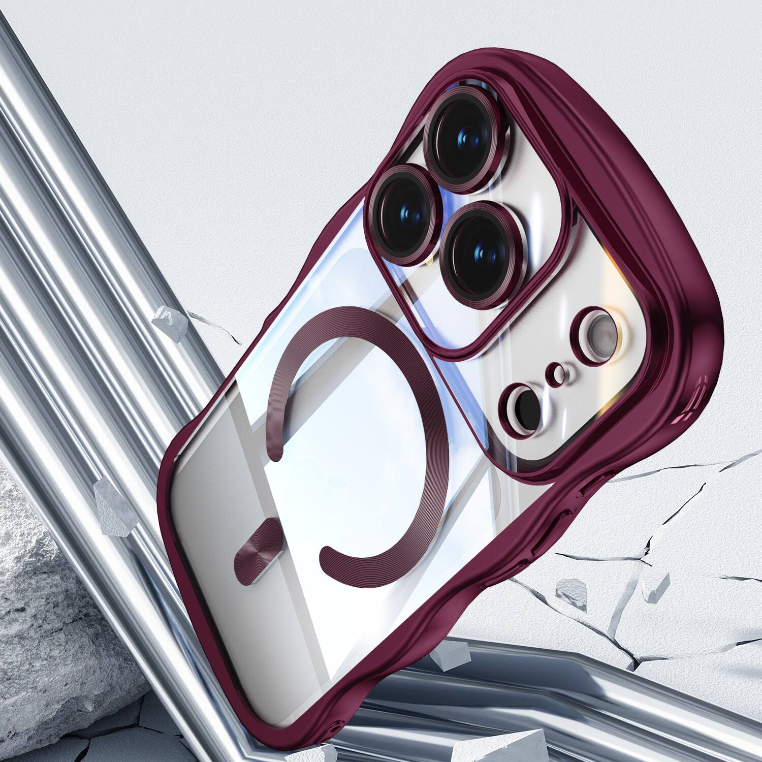 Alt View 1. UUCOVER - Magnetic Case for Apple iPhone 18 Pro Compatible with MagSafe, Shockproof Electroplated Bumper Clear Slim Phone Cover - Cherryred.