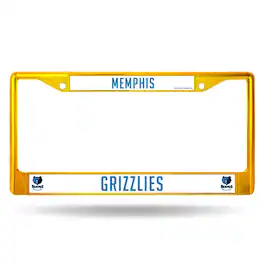 Rico Industries - Memphis Grizzlies NBA Licensed Yellow Painted Chrome Metal License Plate Frame - Multi