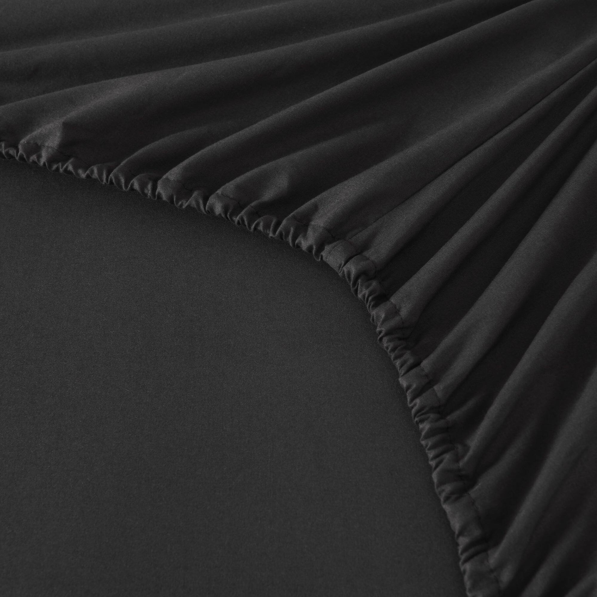 Alt View 1. MarCielo - Marcielo 3/4 Pcs Soft Solid & Embroidery Bed Sheets Set - Black.