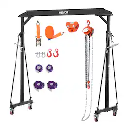 VEVOR - Adjustable Gantry Crane, 2200 lbs Capacity, Portable Shop Lift Hoist with 95.7-142.9 in Height Adjustable,Manual Trolley - Black